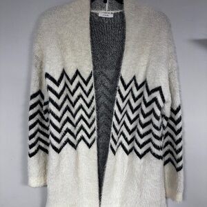 Sioni cream and black chevron extra long super soft ( angora feel ) cardigan, S